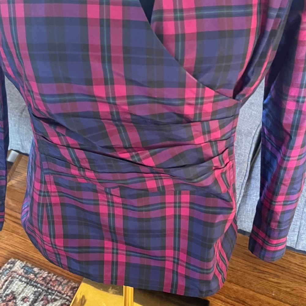 Talbots Pink and Blue Plaid Silk Shirt NEW with tags Size 6P - Picture 3 of 6